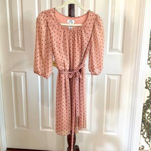 Peach with black polka dots spring dress